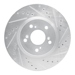 Acura RL Brake Rotor (1) - Front Right - R1 Concepts - Drilled & Slotted - Silver - `05-`12